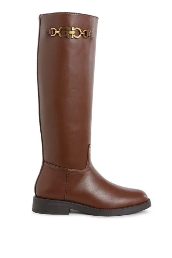 Kiang Metal Chain Link Detail Calf Boots