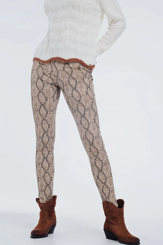 Camel coloured pants with pattern - Jeans