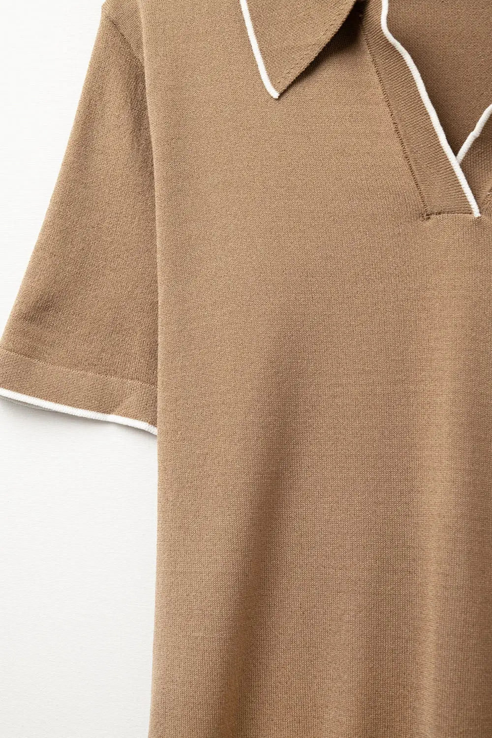 Camel knit polo shirt with contrasting detail - One Size / Brown - Sweaters
