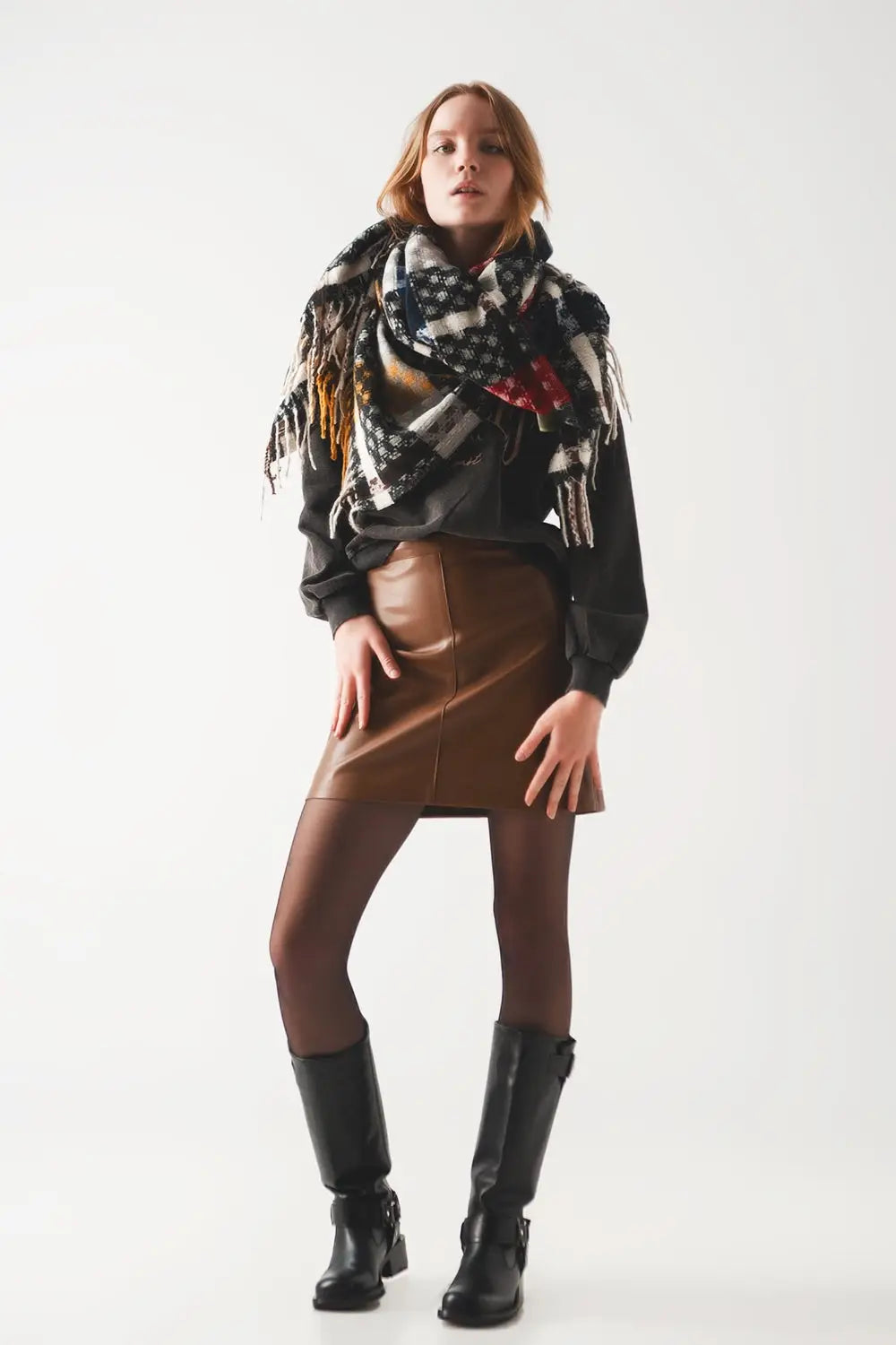 Camel leather effect miniskirt - Skirts