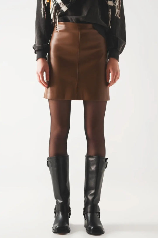 Camel leather effect miniskirt - Skirts