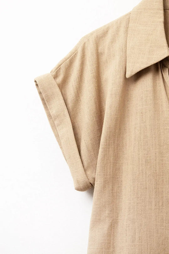 Camel playsuit with Tie Closing at the Side - Dresses