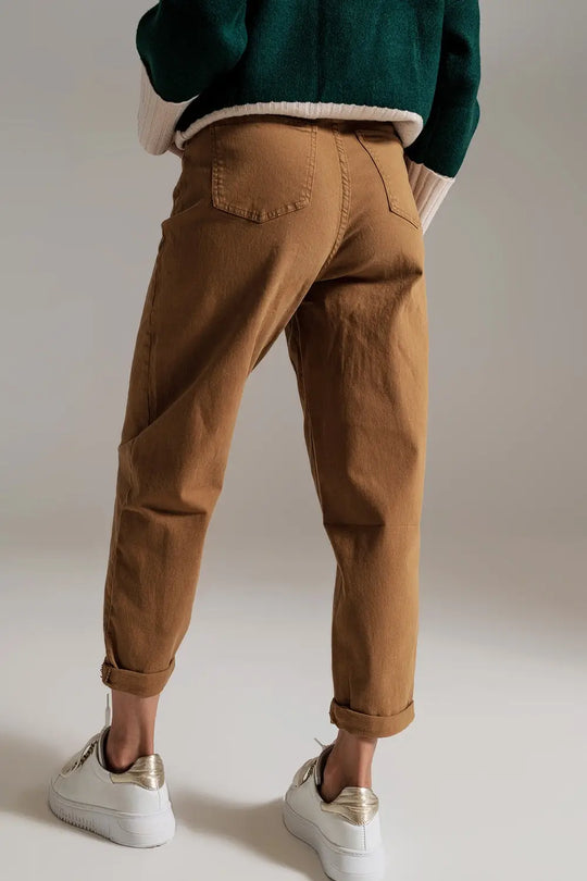 Camel relaxed pants with pocket detail at the waist - Jeans