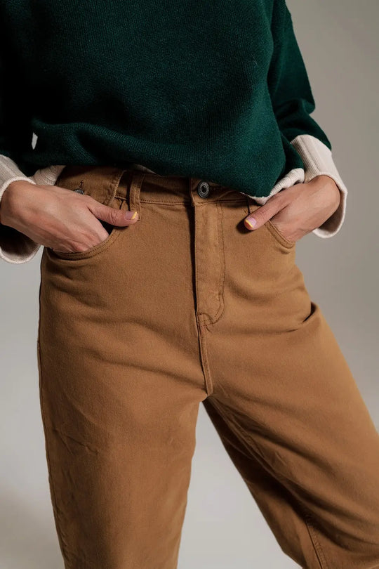 Camel relaxed pants with pocket detail at the waist - Jeans
