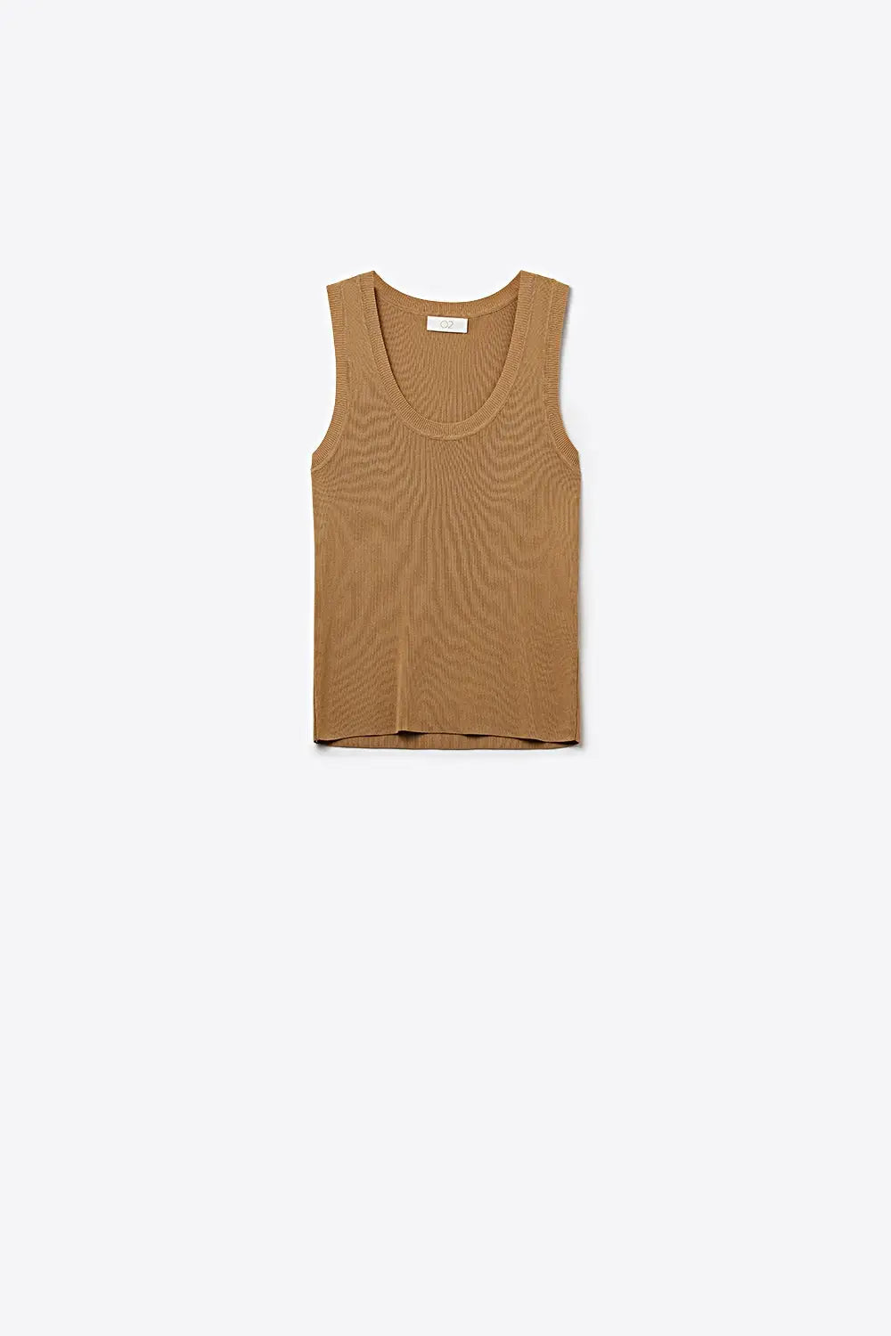 Q2 Camel Ribbed Knit Tank Top with Scoop Neck