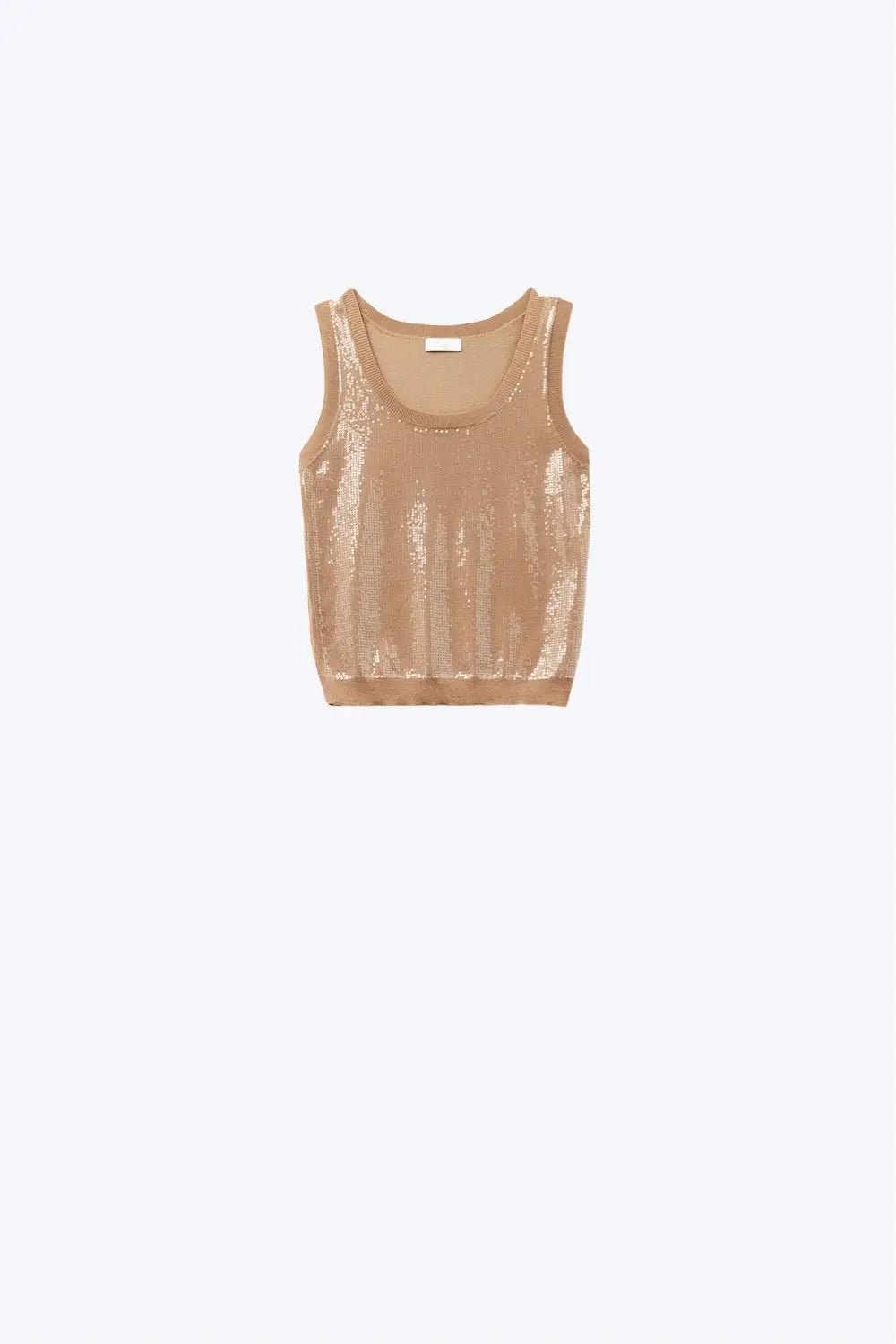 Q2 Camel sleeveless knitted sweater with sequins