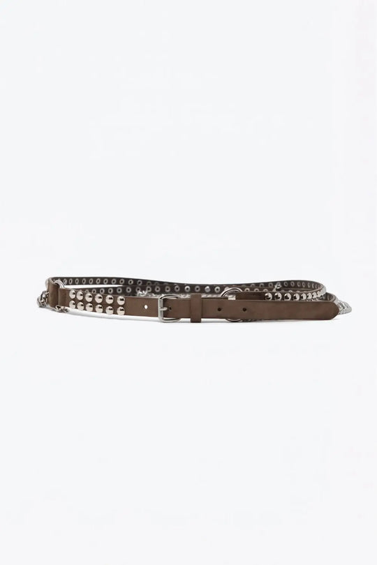 Q2 Camel Studded Belt with Hanging Chains