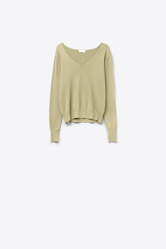 Q2 Camel sweater with V neckline