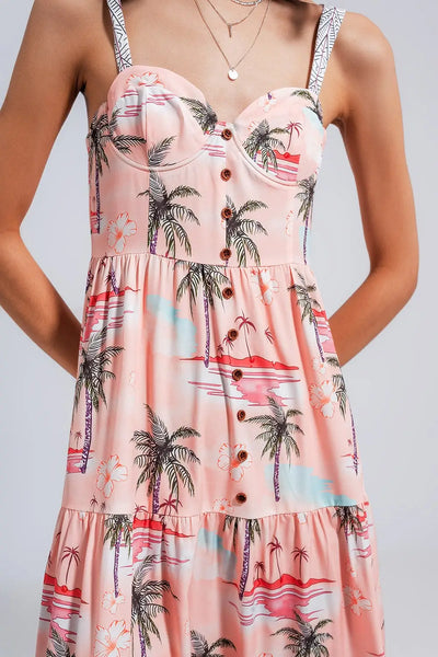 Cami maxi beach dress in natural tropical print - Dresses