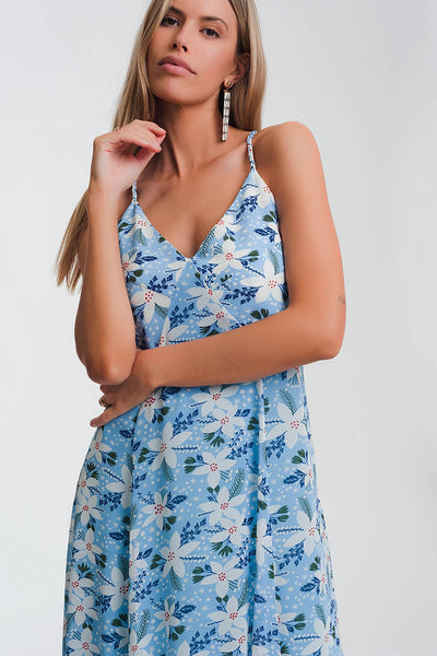 cami strap maxi dress in blue floral