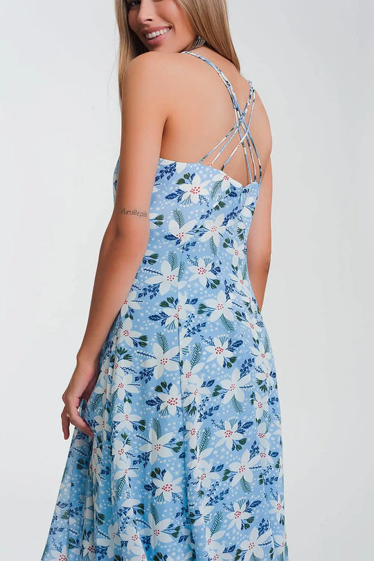 cami strap maxi dress in blue floral - Dresses