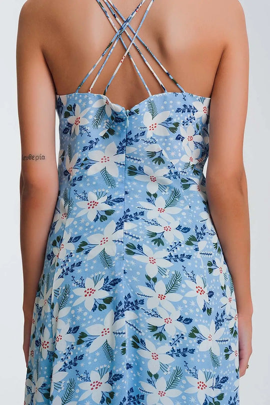 cami strap maxi dress in blue floral - Dresses