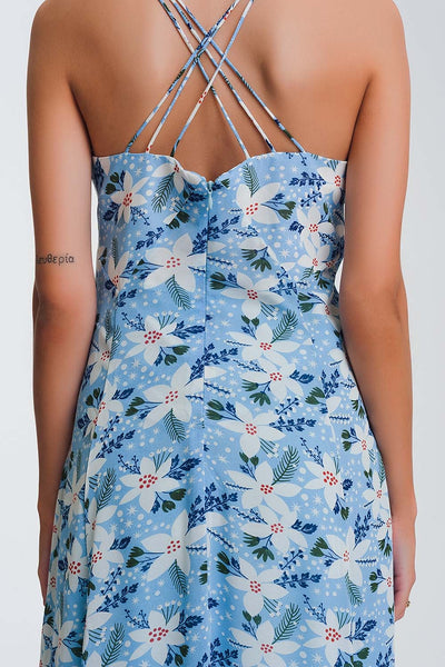 cami strap maxi dress in blue floral