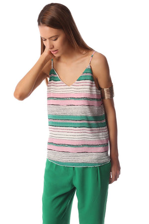 Q2 White cami top with horizontal stripe