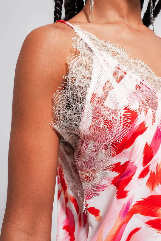 Cami with lace trim white and fuchsia - Tops