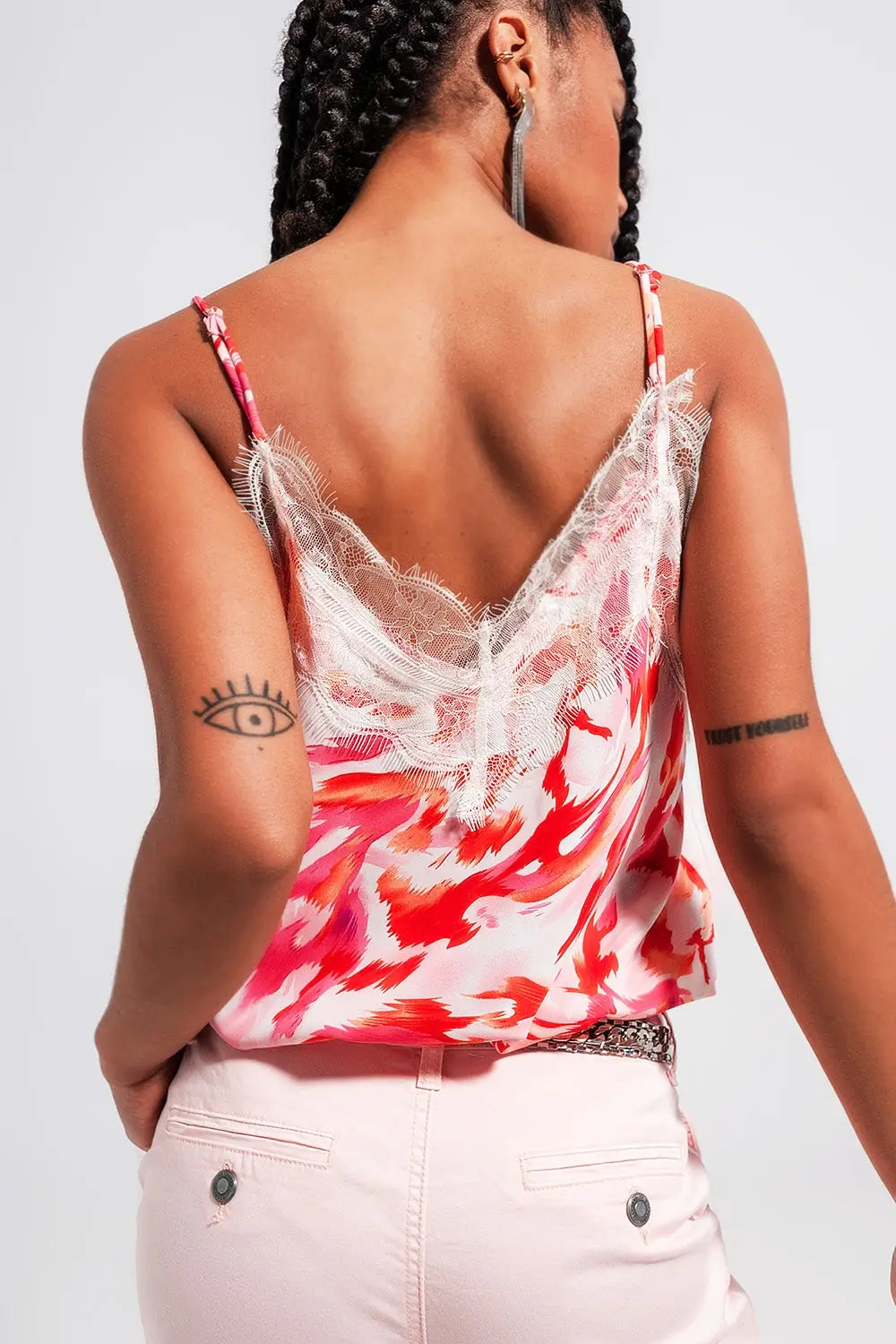 Cami with lace trim white and fuchsia - Tops