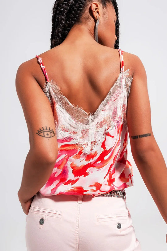 Cami with lace trim white and fuchsia - Tops