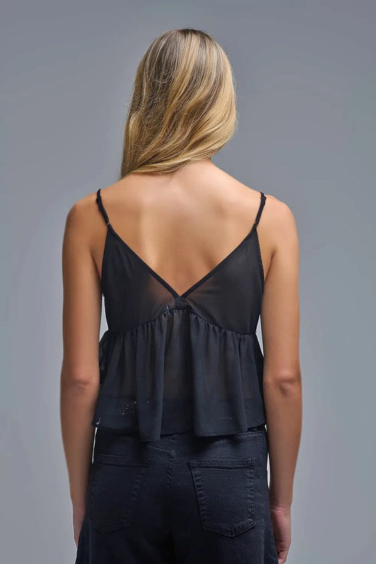 Camisole à paillettes avec ornements en noir - Tops