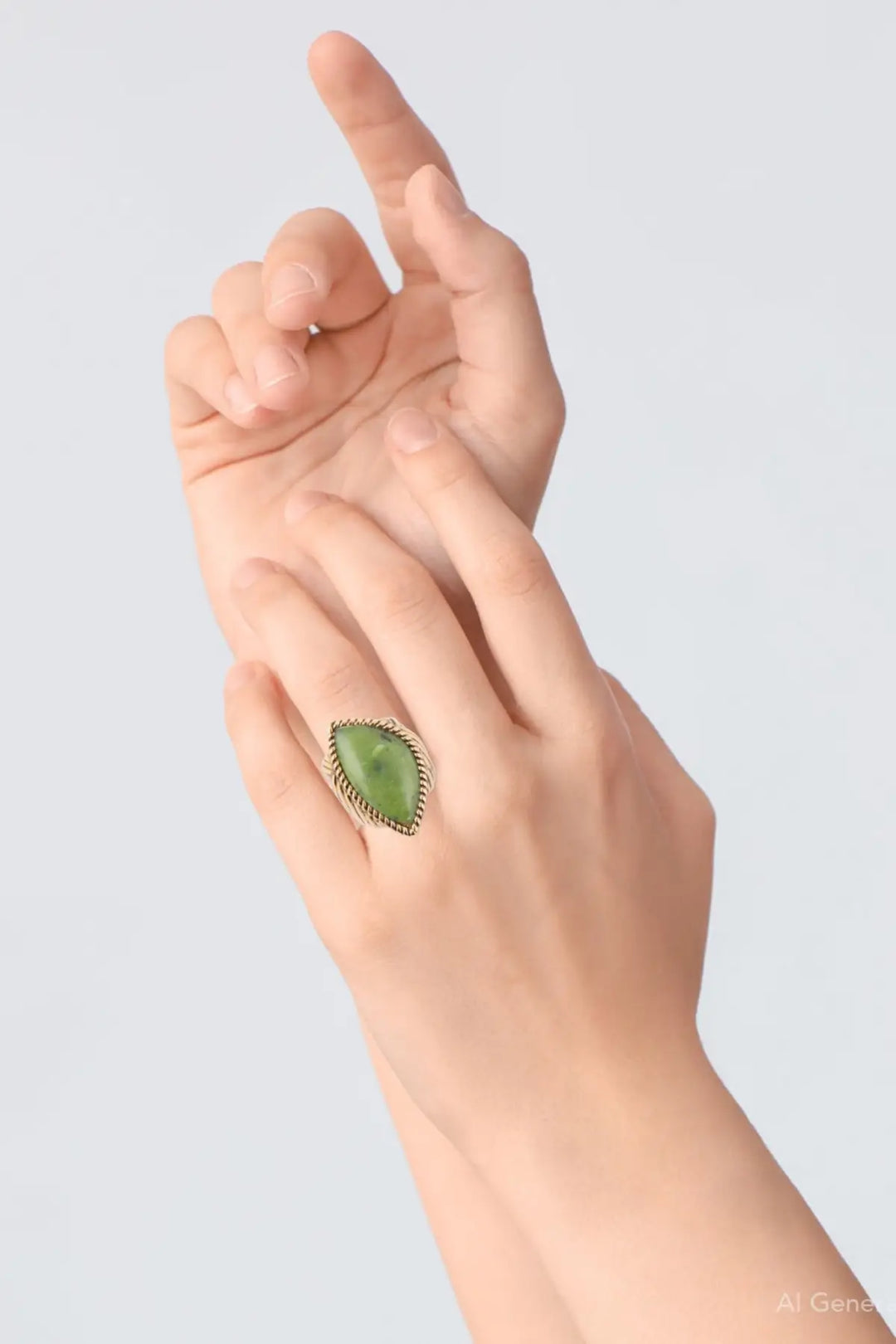 Canadian Green Jade Golden Statement Ring - Rings