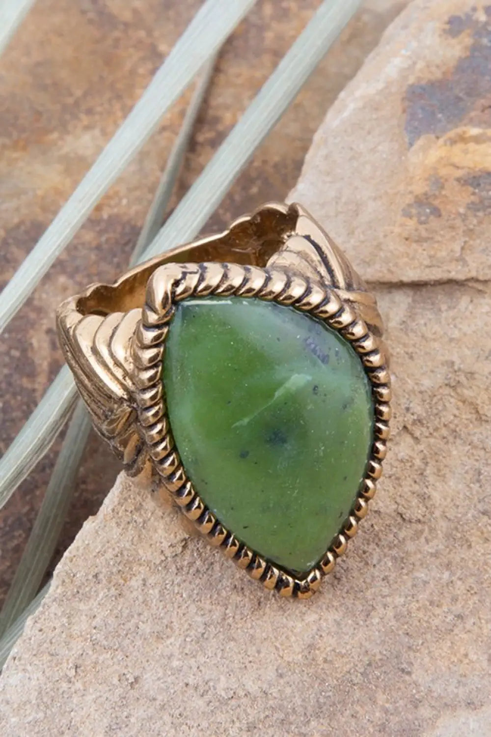 Canadian Green Jade Golden Statement Ring - Rings