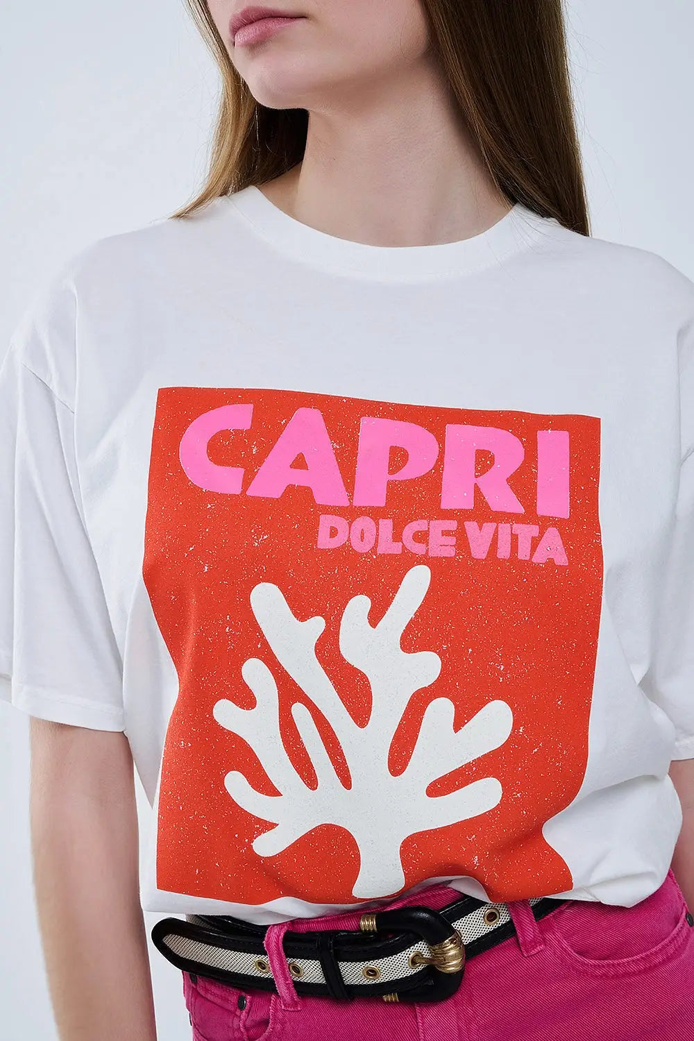 Capri La Dolce Vita T-shirt blanc à imprimé graphique - One Size / blanc - Tops
