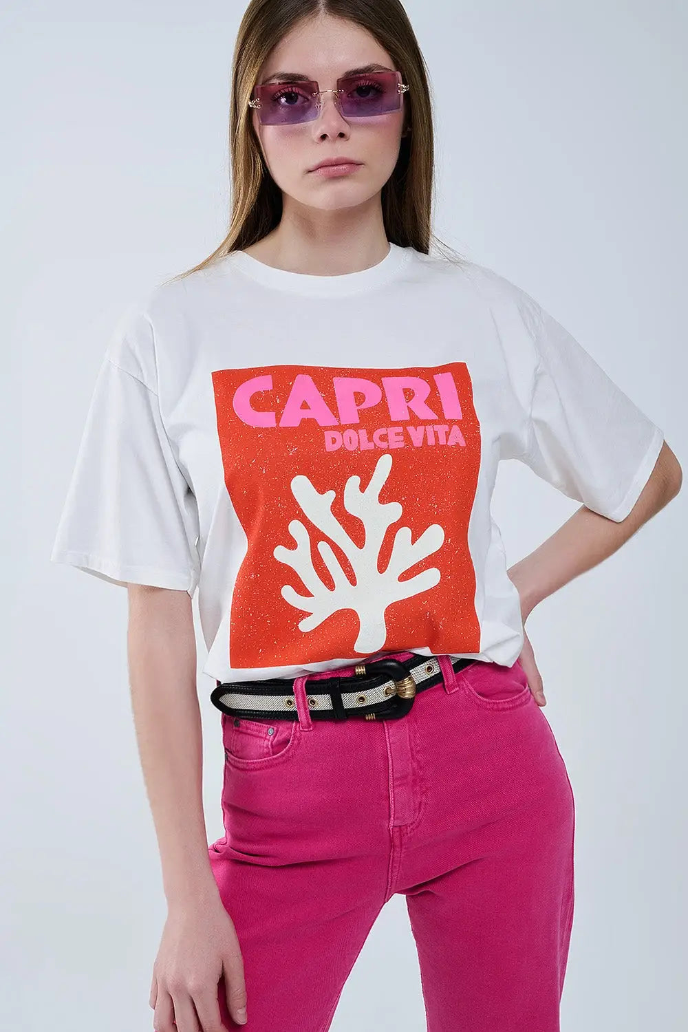 Capri La Dolce Vita T-shirt blanc à imprimé graphique - One Size / blanc - Tops