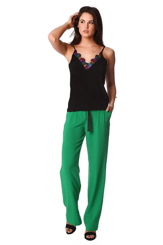 Caraco à bretelles noires avec cage multicolore - Tee-Shirt