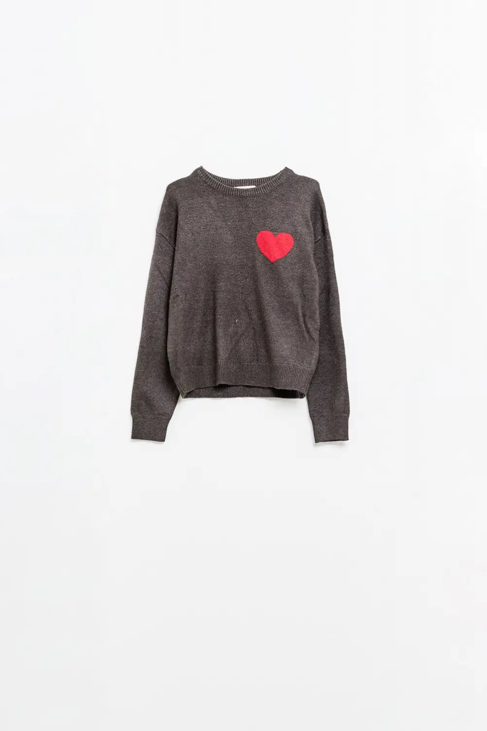 carbon grey sweater with red heart detail - Sweaters