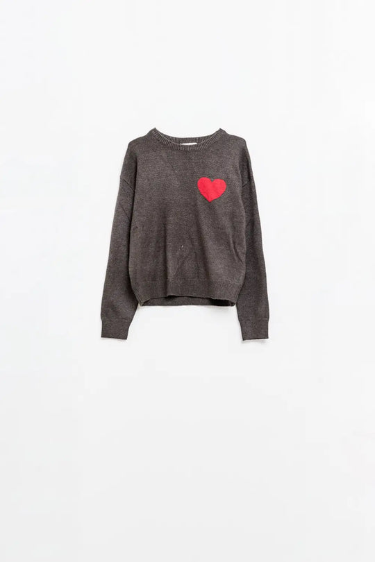 carbon grey sweater with red heart detail - Sweaters