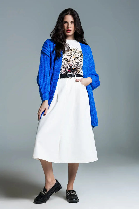 Cardigan à grosses côtes avec manches 3/4 en bleu royal - One Size / bleu - Pulls