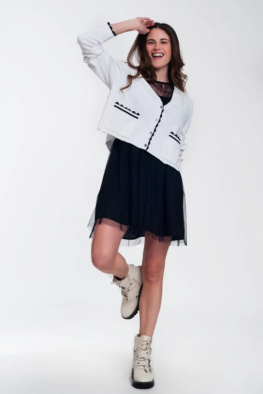 Cardigan blanc à bords contrastants - Pulls