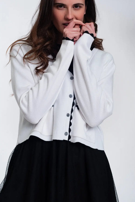 Cardigan blanc à bords contrastants - Pulls