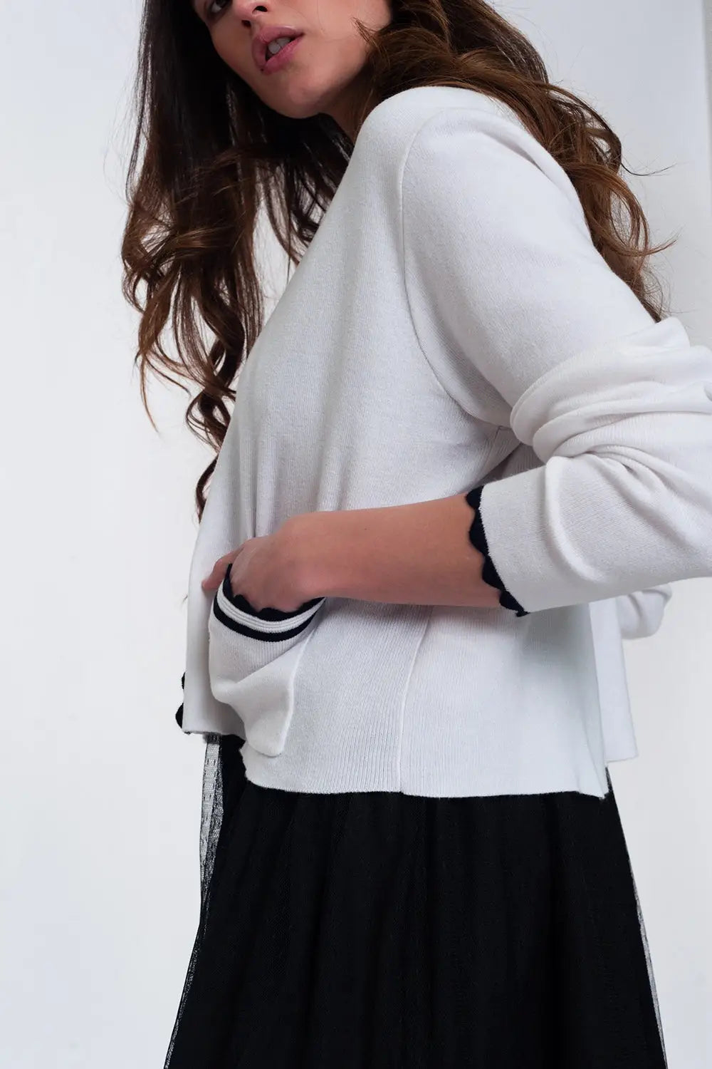 Cardigan blanc à bords contrastants - Pulls