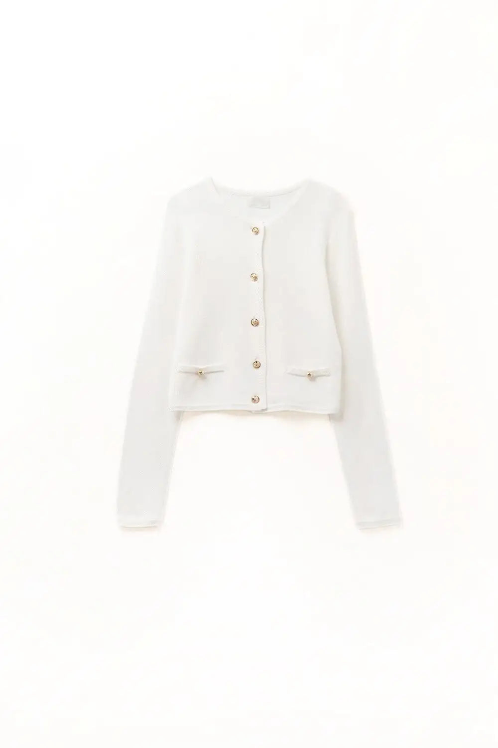 Q2 Cardigan blanc avec boutons dorés