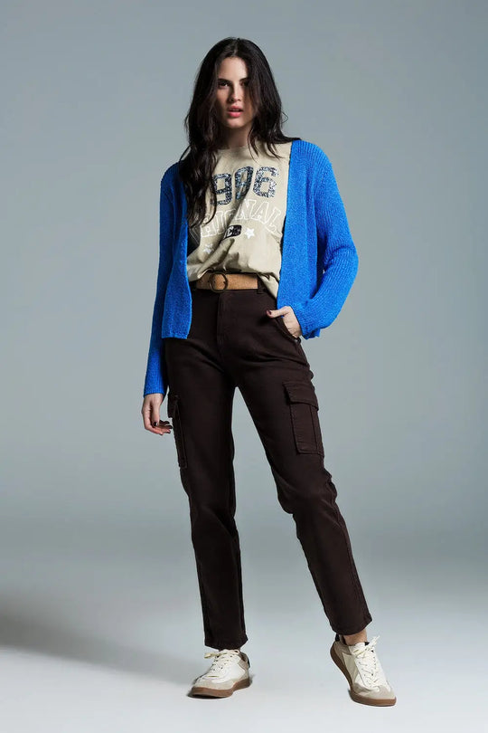 Cardigan bleu ouvert en tricot léger ouvert - Pulls