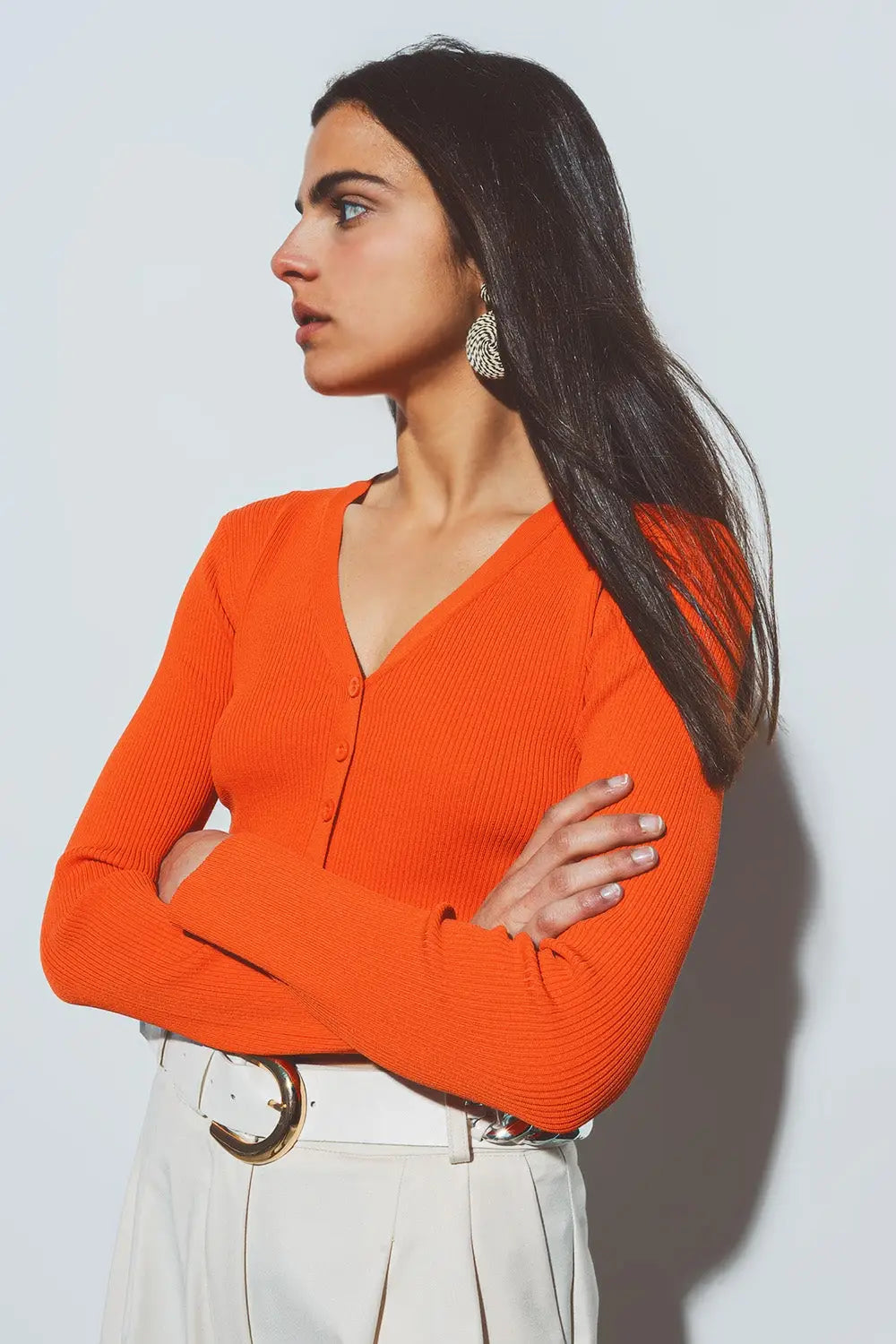 cardigan court côtelé orange - Pulls