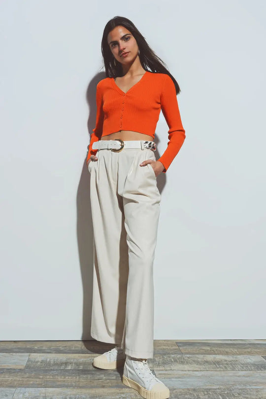 cardigan court côtelé orange - Pulls