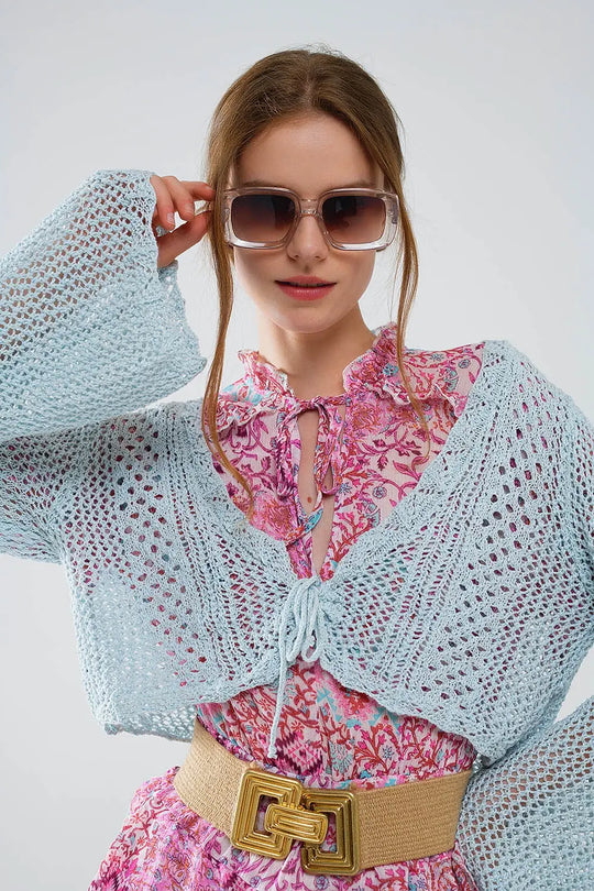 Cardigan court en Baby Blue avec fermeture à nouer - One Size / bleu - Pulls