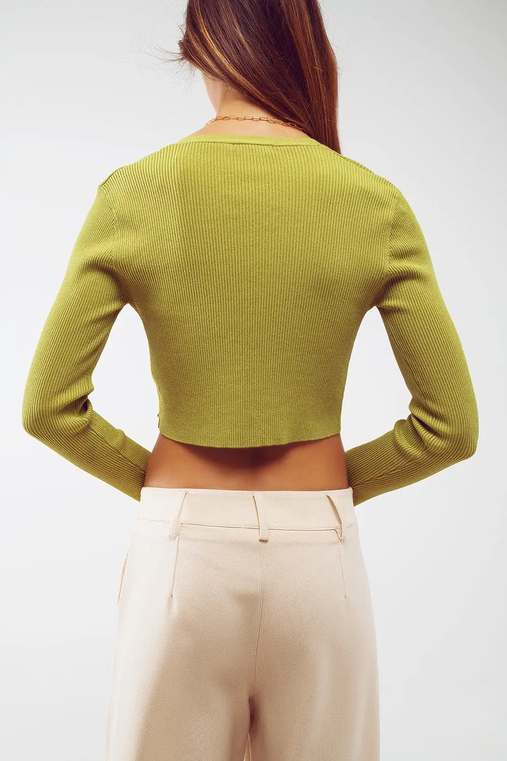 Cardigan court tricoté en vert - Pulls