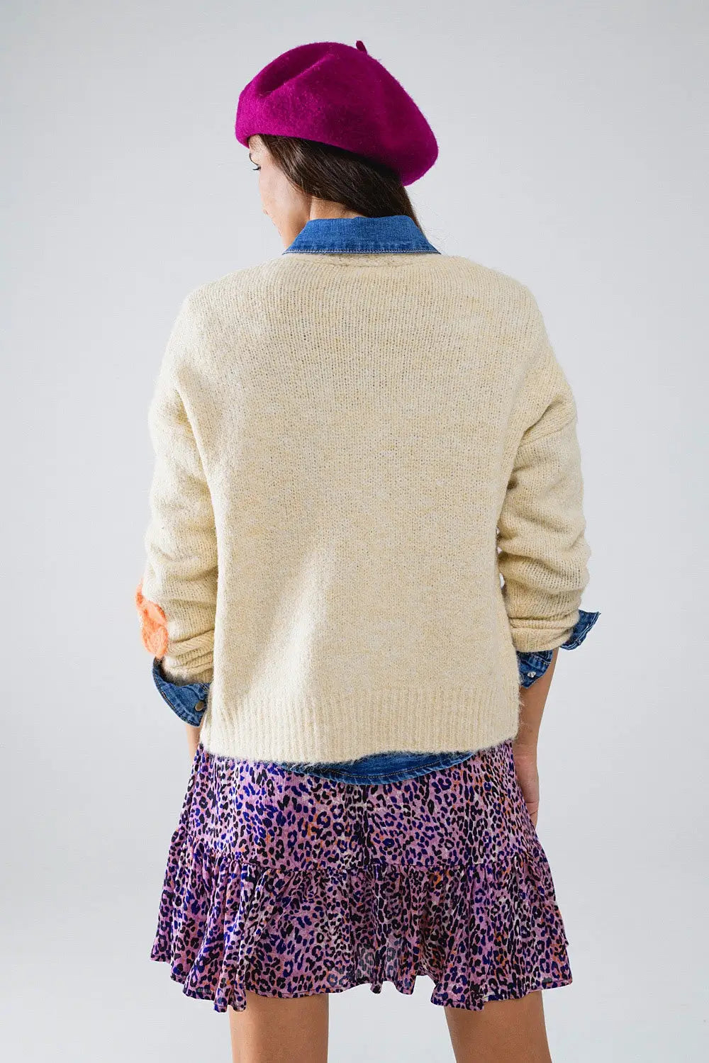 Cardigan crème avec fleurs brodées - One Size / blanc - Pulls