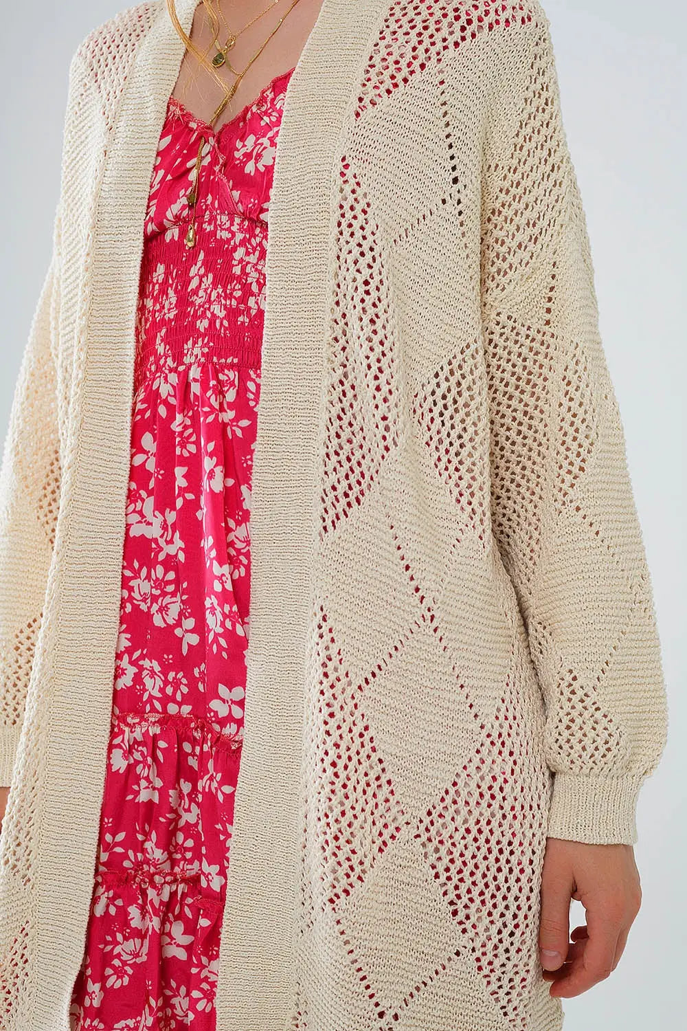 Cardigan drapé beige avec motif en crochet - One Size / beige - Pulls