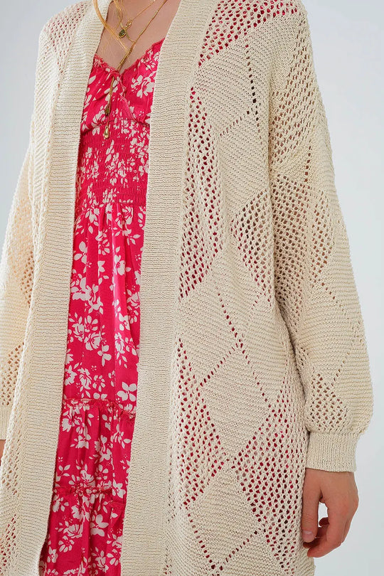 Cardigan drapé beige avec motif en crochet - One Size / beige - Pulls