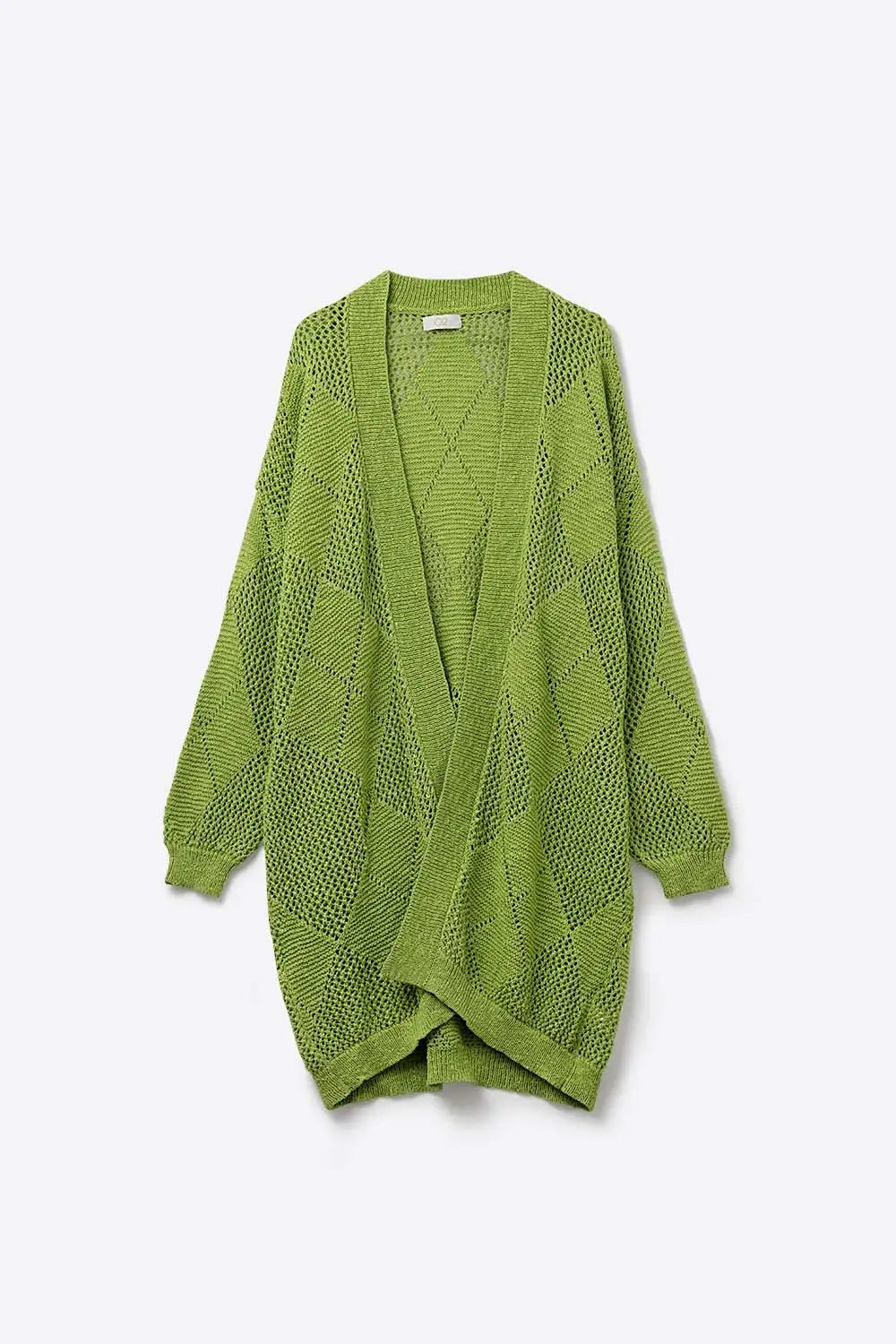 Q2 Cardigan drapé vert citron avec motif au crochet