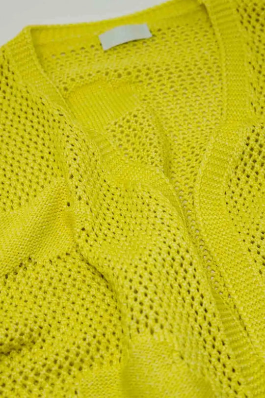 Cardigan en crochet avec nuages en tricot jaune - One Size / jaune - Pulls