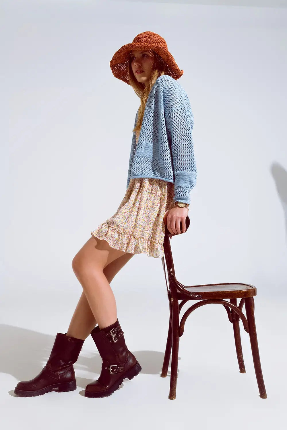 Cardigan en crochet avec nuages tricotés en bleu - One Size / bleu - Pulls