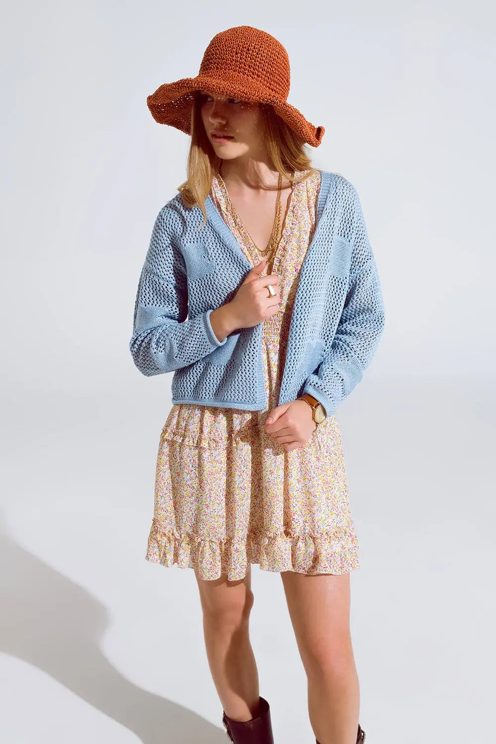 Cardigan en crochet avec nuages tricotés en bleu - One Size / bleu - Pulls