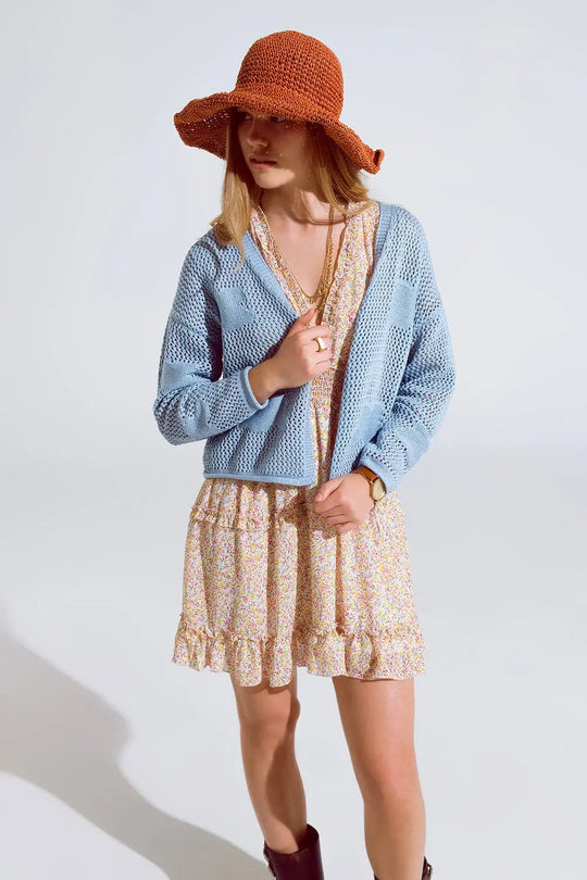 Cardigan en crochet avec nuages tricotés en bleu - One Size / bleu - Pulls