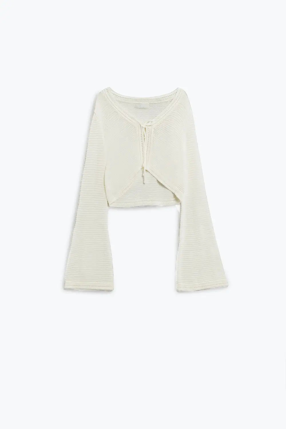 Q2 Cardigan en maille à manches longues et clochettes en blanc avec détails de nœuds