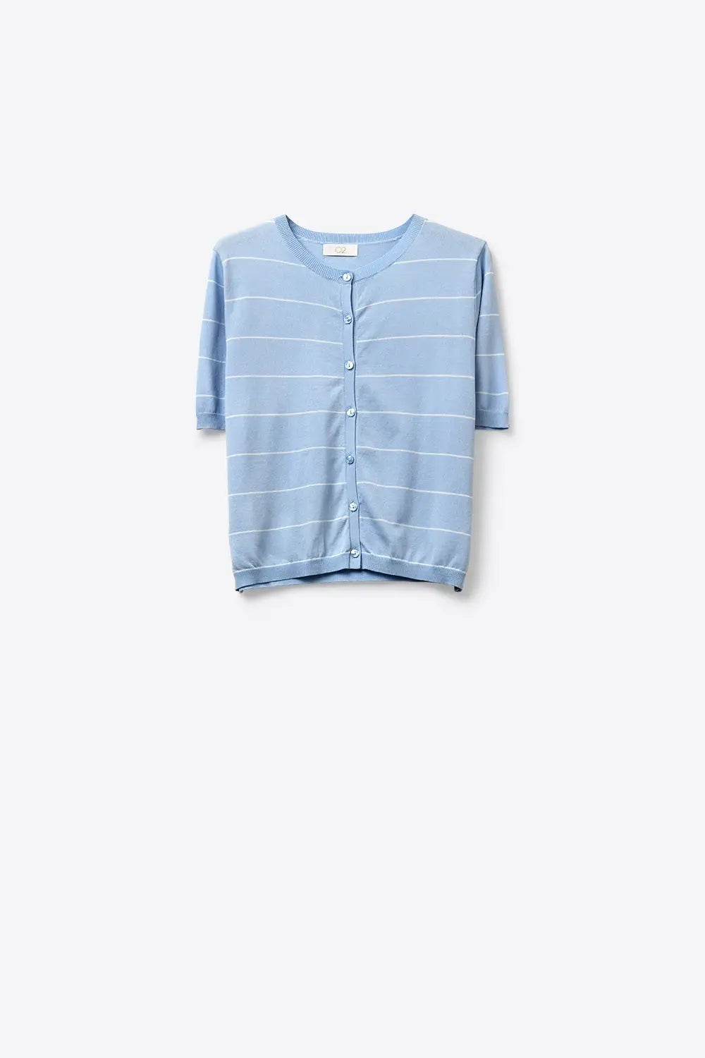 Q2 Cardigan en maille bleu clair à rayures avec manches courtes