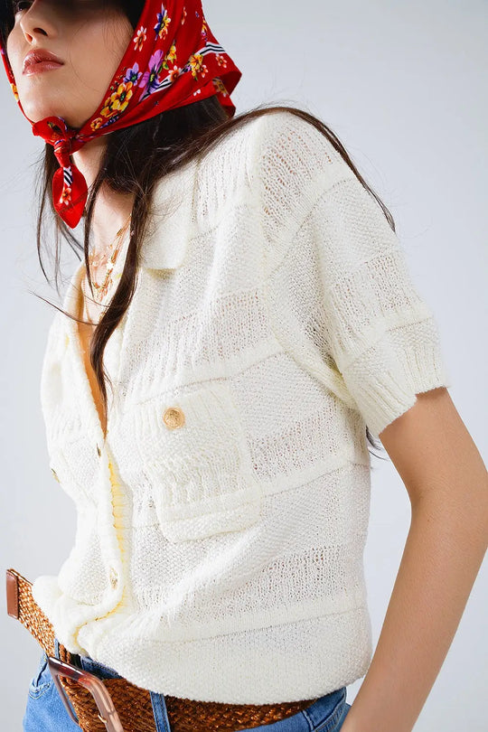 Cardigan en tricot Chemise boutonnée avec poches de poitrine - Pulls